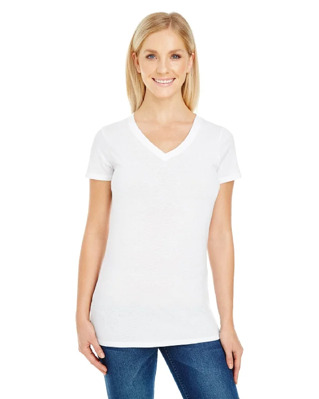 Personalized Series Threadfast Apparel Ladies Pigment Dye V-Neck Tee | White