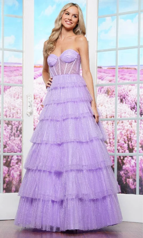 Celebrity Style Colors Dress 3491 - Tiered Skirt Glitter Mesh Prom Dress