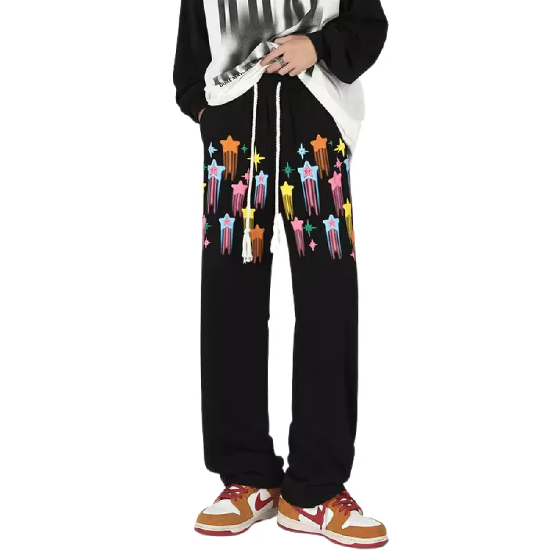 Sports Style High Street Color Pentagram Straight Sweatpants