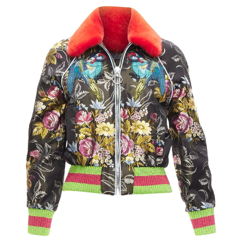 Advanced Design Gucci Floral Jacquard Mink Fur Collar Bomber Jacket