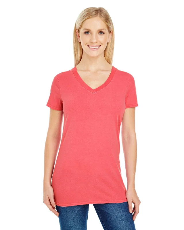 End Of The Year Threadfast Apparel Ladies Pigment Dye V-Neck Tee | Red