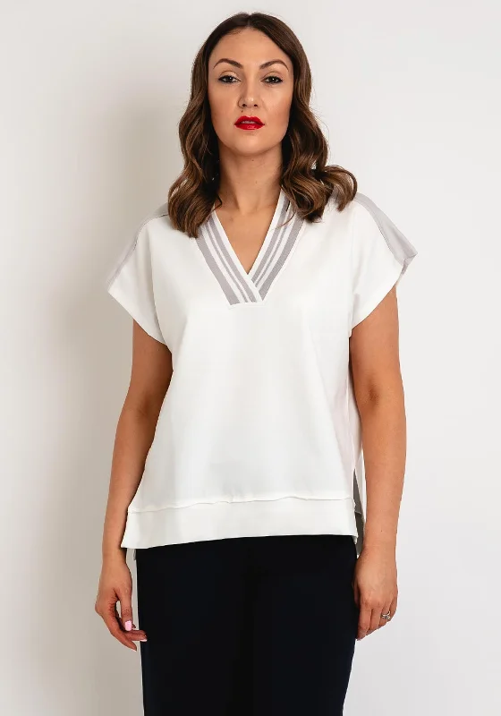 Body Design Naya V Neck Knit Trim Top, Sand