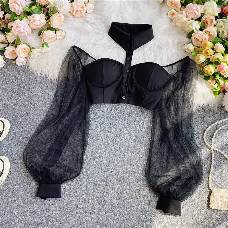 Fashion Classic fashionable and sexy short shirt halter off-shoulneck der top for women     S4267