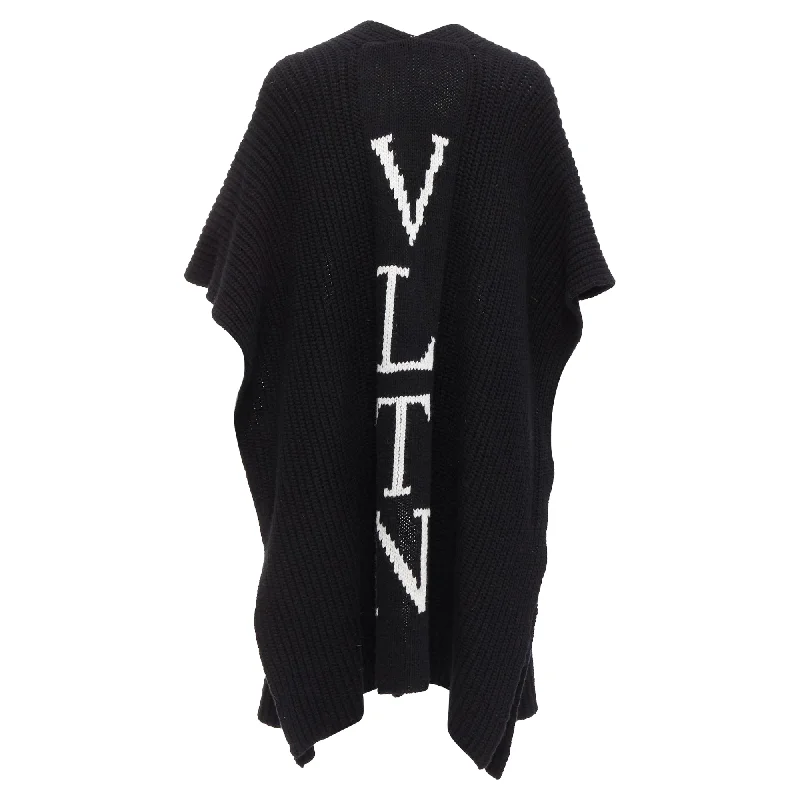 Embroidery Design Valentino VLTN Virgin Wool Logo Back Poncho Cardigan
