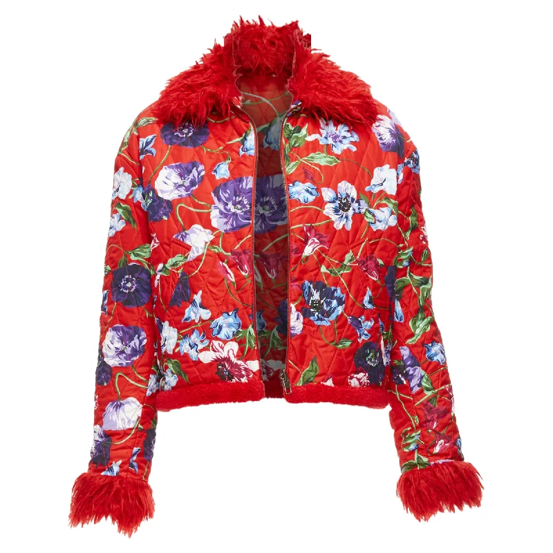 Refreshing Design Kenzo Memento Reversible Flower Print Faux Fur Crop Jacket