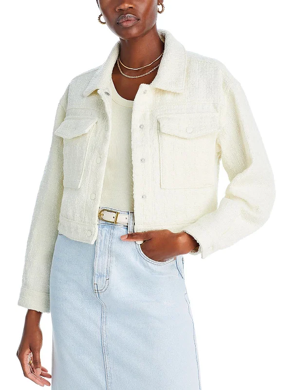Lace Design Womens Tweed Cropped Shirt Jacket