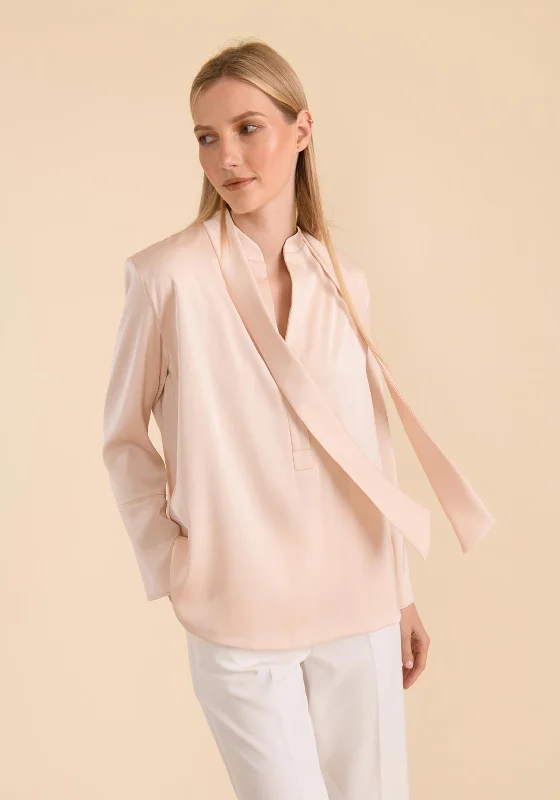 Comfortable Wear Caroline Kilkenny Abbey Sash Neckline Satin Blouse, Vanilla