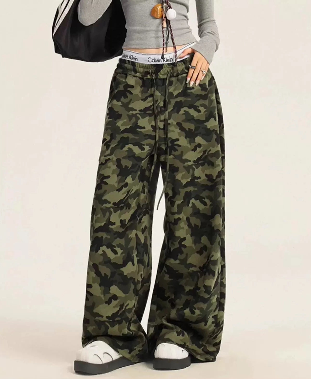 Romantic Temperament Women's Cotton High Waist Zipper Fly Closure Camouflage Trousers