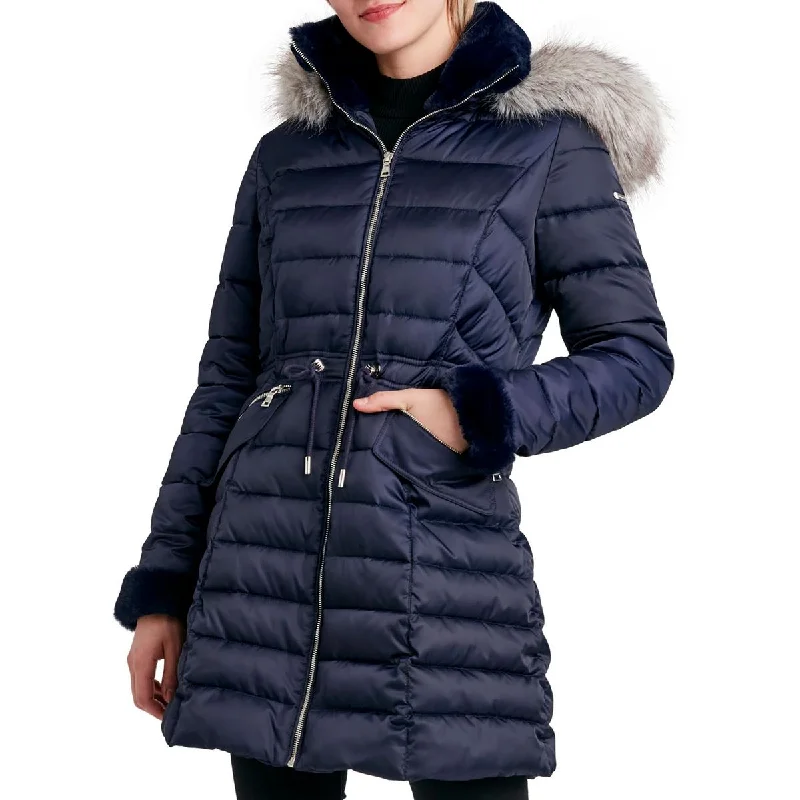 New Products Womens Faux Fur Trim Hooded Puffer Jacket