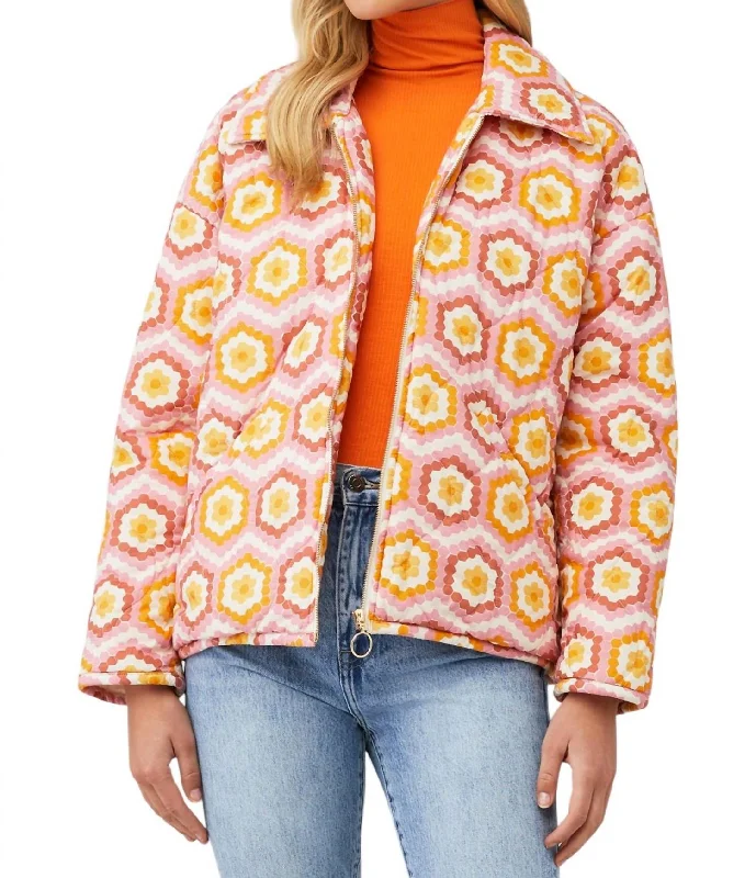 Personal Design Powder Puffed Jacket In Honeycomb Daisy