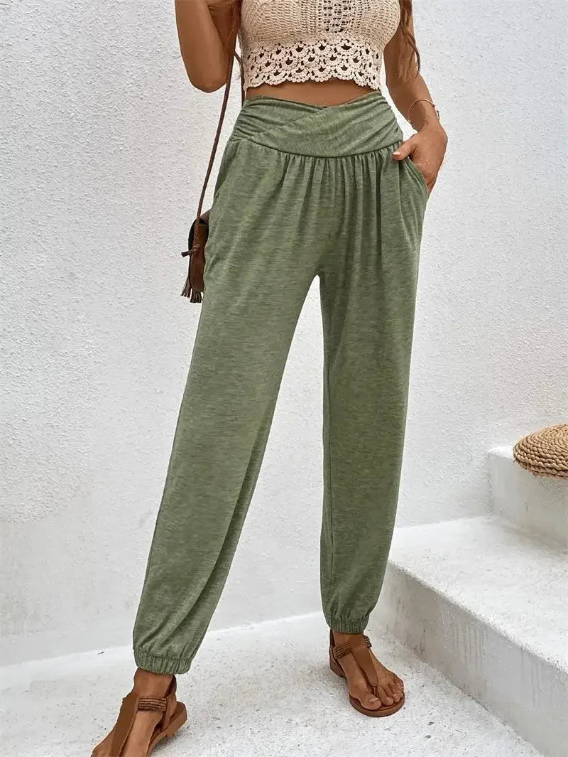 Must-have For Autumn And Winter Women's Polyester Elastic Closure High Waist Casual Wear Trousers