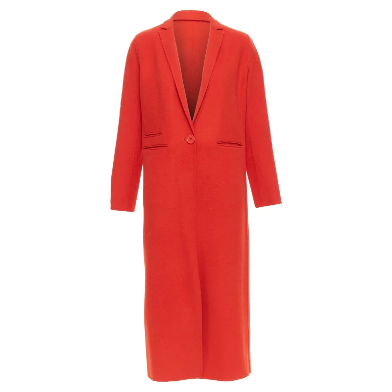Minimal Style Maje Wool Blend Peak Lapel Pocketed Long Coat Jacket