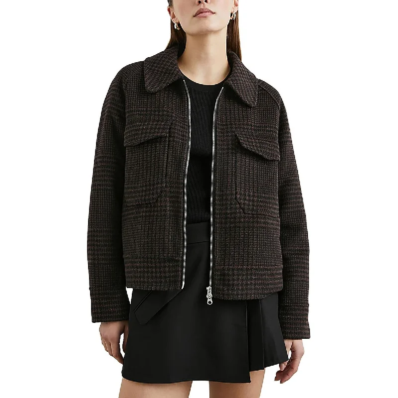 Floral Prints Womens Wool Blend Houndstooth Wool Coat