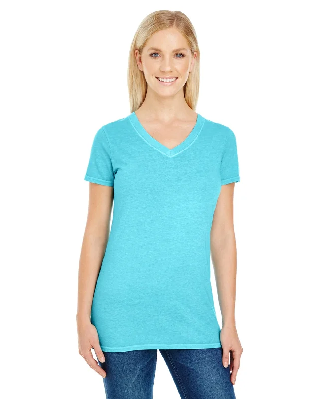 Floral Prints Threadfast Apparel Ladies Pigment Dye V-Neck Tee | Lagoon Blue