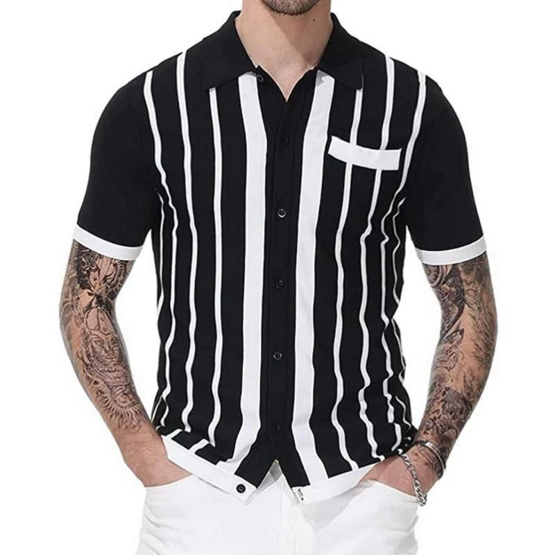 New Products White&black Striped Business Polo T Shirts for Men