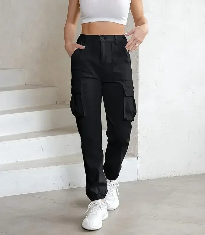 Tropical Style Women's Polyester Elastic Closure High Waist Casual Wear Trousers