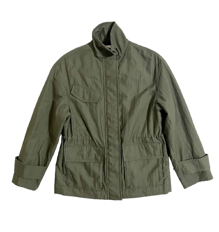 Simple Design Women's Flap Pockets Drawstring Anorak Jacket In Green