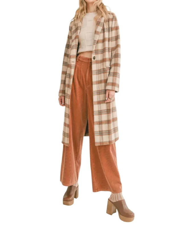 Breathable Design Nature Lover Plaid Coat In Taupe