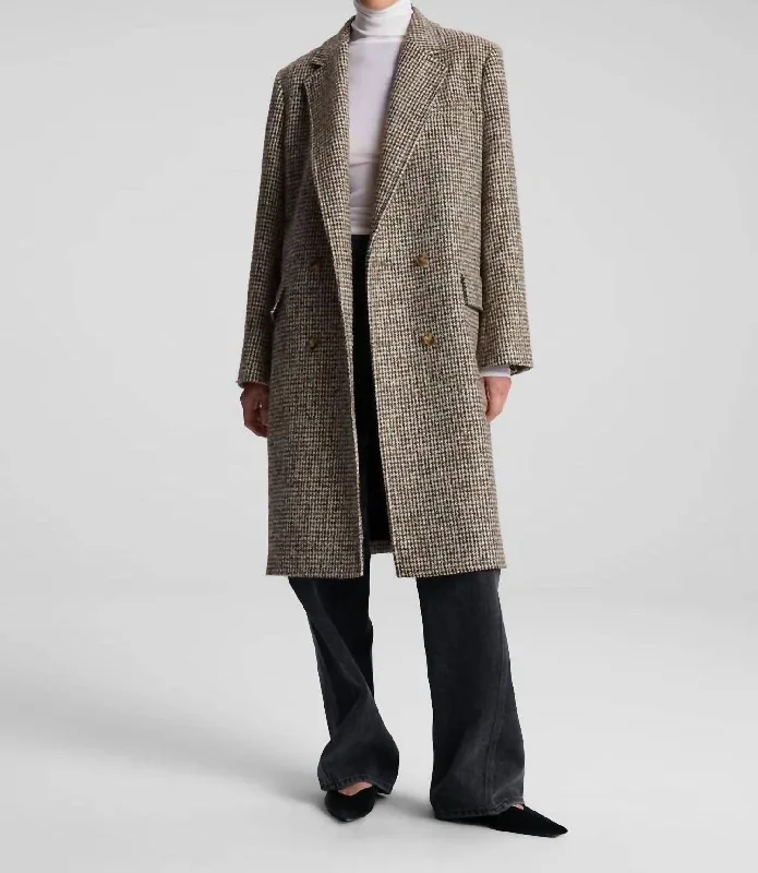 Classic Items Tanner Oversized Tweed Houndstooth Coat In Cream/brown