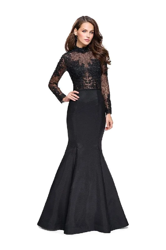 Minimal Style La Femme - 25677 Long Sleeve Lace And Mikado Evening Gown