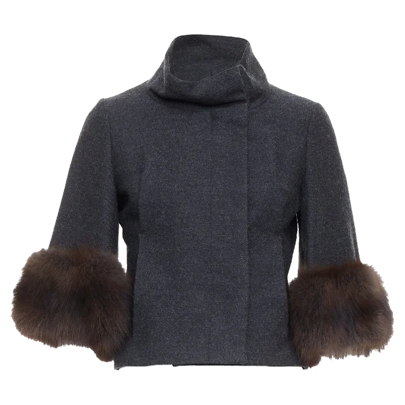 High-end Fashion Marni Fur Trim Flare Wool Blend Cropped Jacket