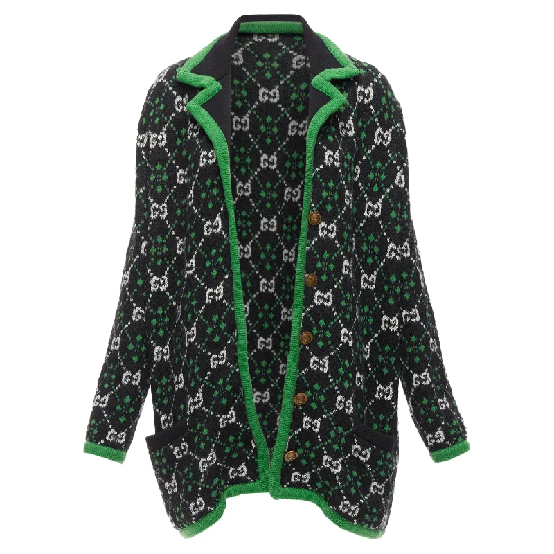 Must-have For Autumn And Winter Gucci GG Monogram Alpaca Wool Trim Knit Coat