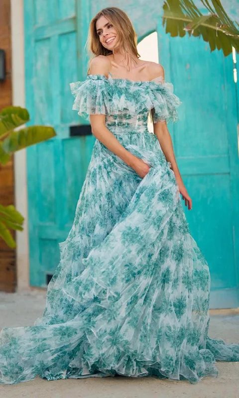 Exquisite Tailoring Sherri Hill 56128 - Printed Off-Shoulder Ballgown