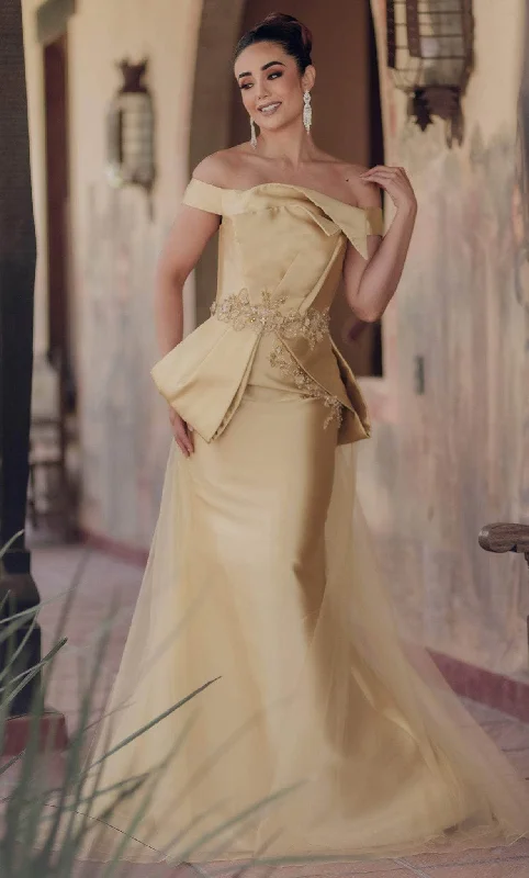 Unique Fashion Terani Couture 232E1241 - Appliqued Off Shoulder Prom Gown