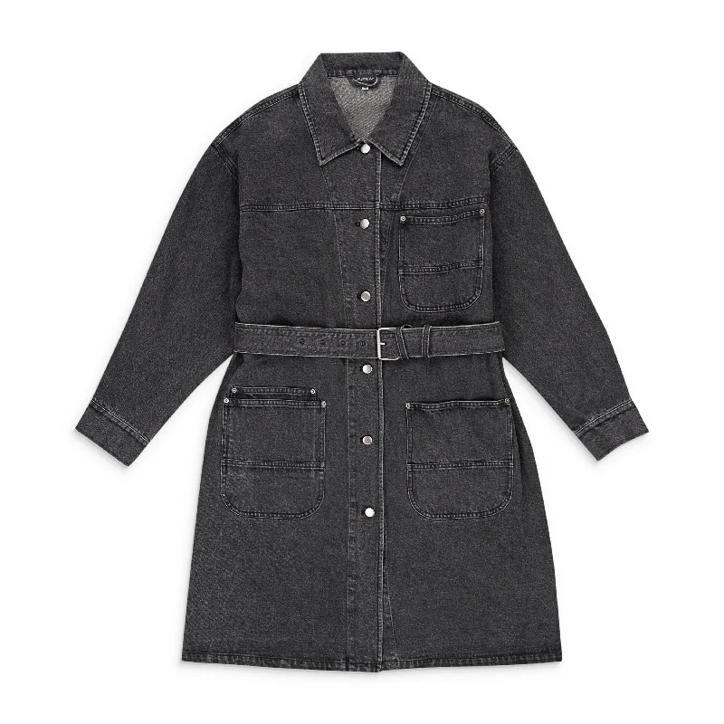 Must-have For Autumn And Winter CALLIPYGIAN WASH DENIM BLACK TRENCH COAT