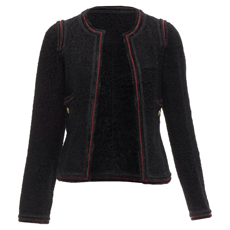 British Style Chanel Paris Moscow Tweed Leather Lined CC Logo Jacket