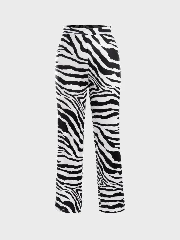 High Street Series Midsize Popping Personality Zebra Print Pants