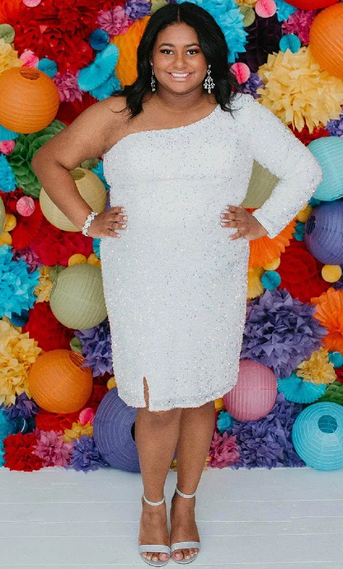 Celebrity Style Sydney's Closet SC8112 -One Sleeved Sequin Cocktail Dress