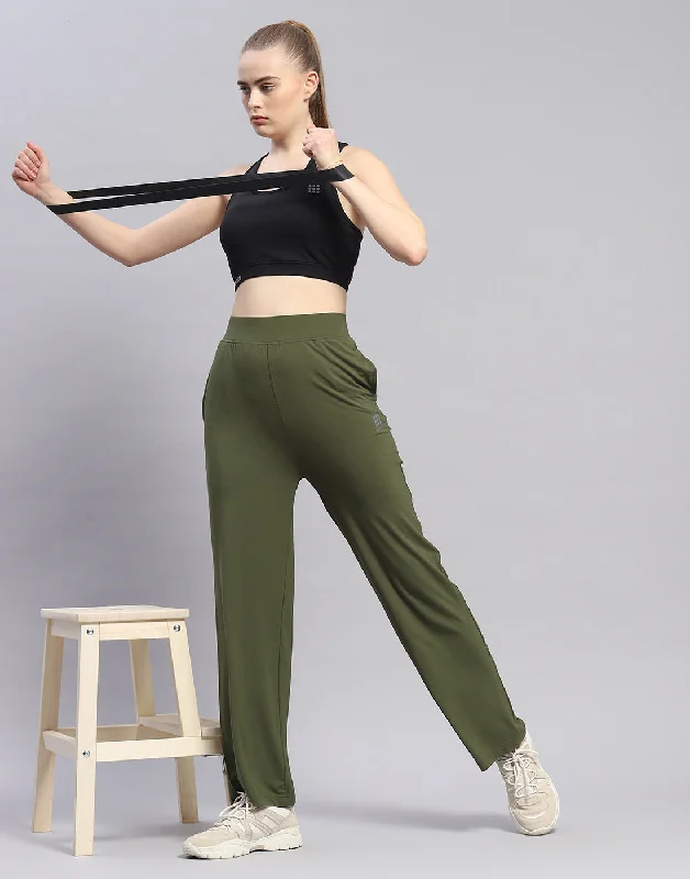 New Design Women Olive Solid Regular Fit Yoga Pant