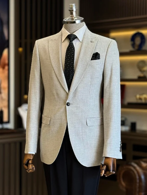 High-end Design Beige Plaid Single Breasted Blazer