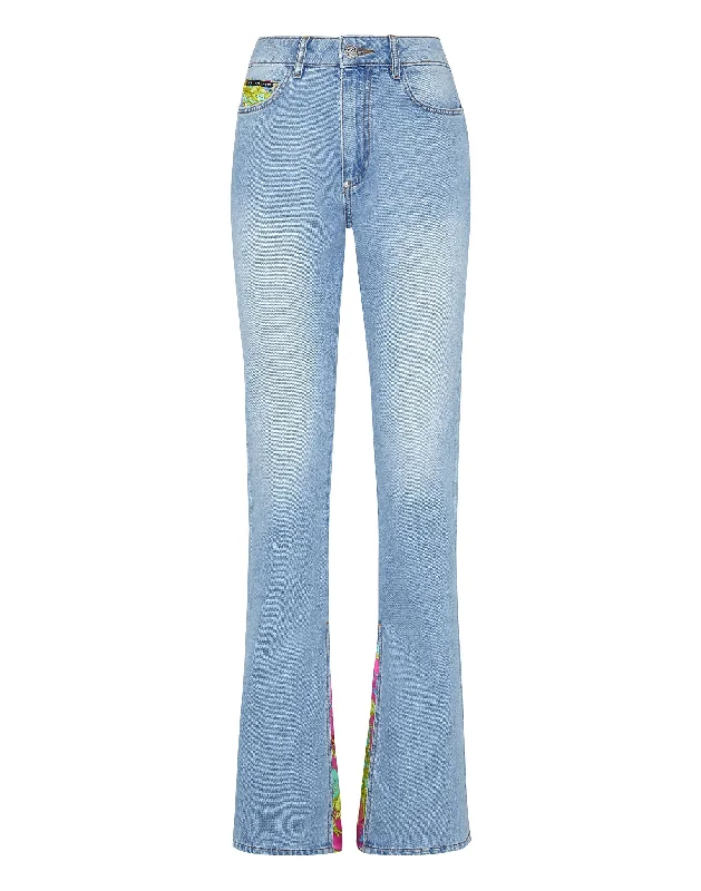 Fashion Wear Denim Trousers Flare Fit insert New Baroque
