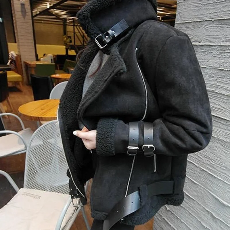 Fashion And Simplicity Black Faux Fur Turn-down Collar Jacket