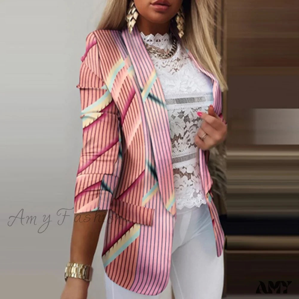 Versatile Itinerary Amy Fashion - Fashion Rainbow Printed Notched Blazers