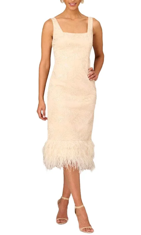 Casual Choice Aidan Mattox MD1E207643 - Square Feather Trim Evening Dress