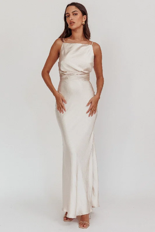 Lace Design Laila Boat Neck Maxi Dress Stone Champagne