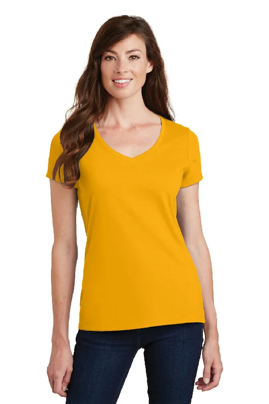 Exquisite Tailoring Port & Company Womens Fan Favorite Short Sleeve V-Neck T-Shirt - Bright Gold