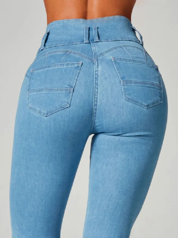 Comfortable Fashion ZASUWA Female Denim Buttons Hip-lift High-waisted Leggings