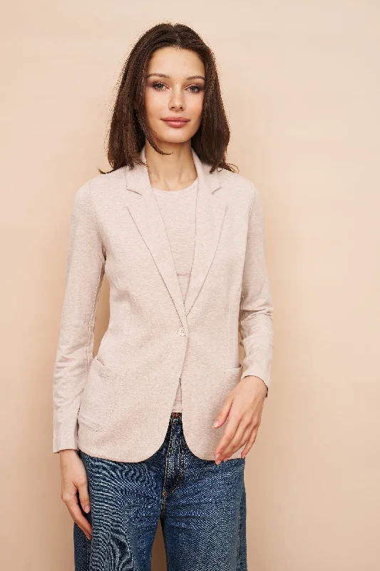 Sports Style French Terry One Button Blazer in Ecru Chine