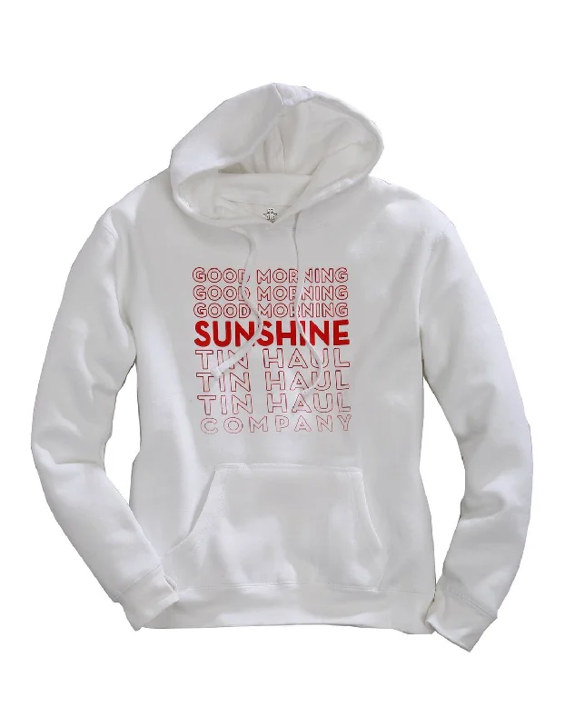 Retro Design Tin Haul Womens White/Red Cotton Blend Good Morning Sunshine Hoodie