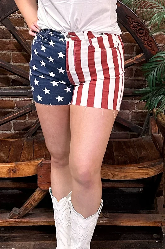 Advanced Design High Rise Americana Flag Fray Hem Shorts by Judy Blue