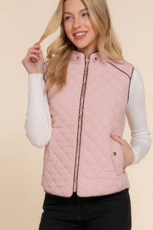 Fashion Pioneer Suede Piping Quilted Padding Vest