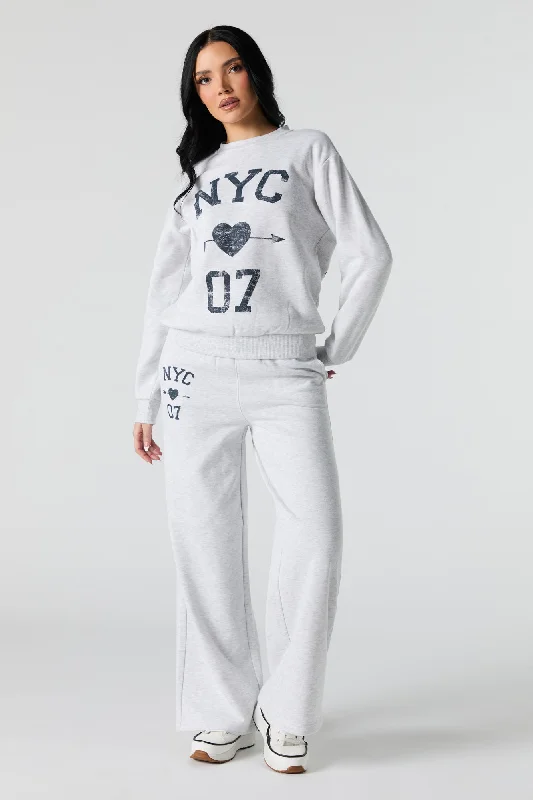 Classic Design Graphic Fleece Wide Leg Sweatpant