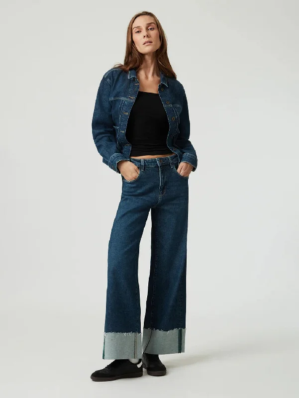 Basic Version Cathy Cuff Jeans - Dark Blue Denim