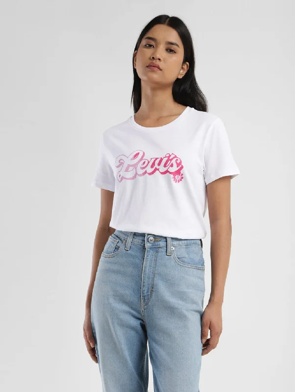 Simple Design Women's Brand Logo Crew Neck T-Shirt