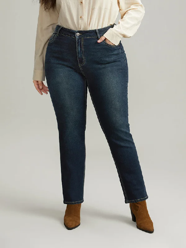 Perfect Tailoring Dark Wash Straight Leg High Rise Jeans