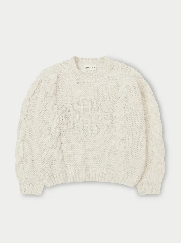 Simple Design EMBLEM PLAITED OVERSIZED KNIT JUMPER - STONE